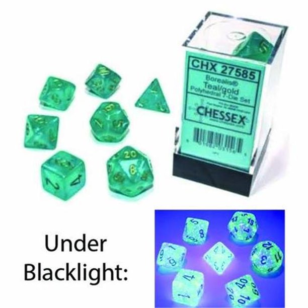 Dice: Chessex - Borealis, Luminary - Poly Set (x7) - Teal/Gold