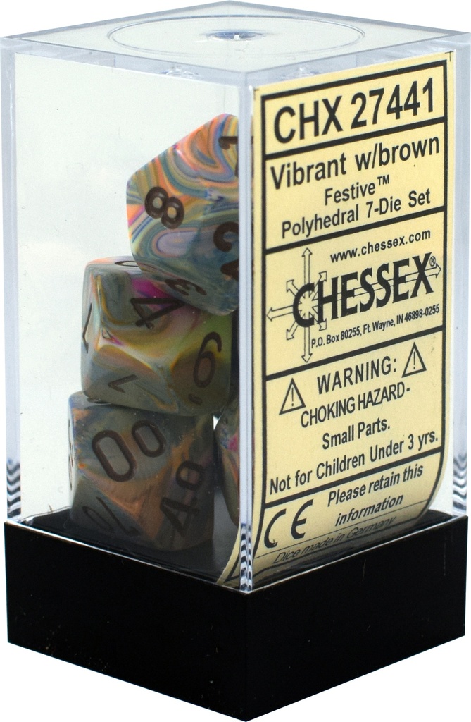 Dice: Chessex - Festive - Poly Set (x7) - Vibrant/Brown