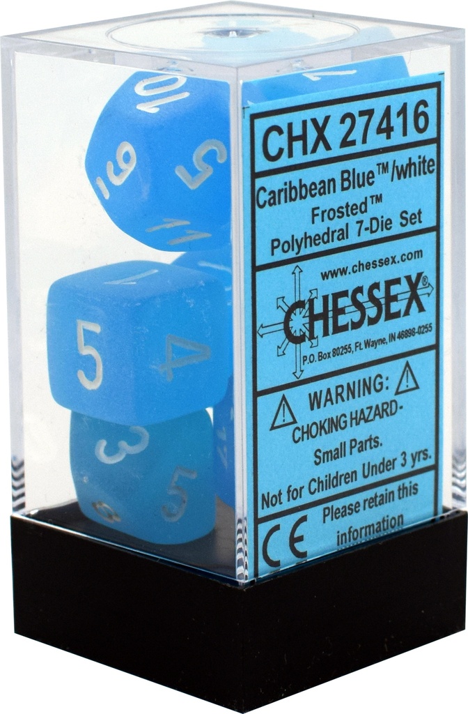 Dice: Chessex - Frosted - Poly Set (x7) - Caribbean Blue/White