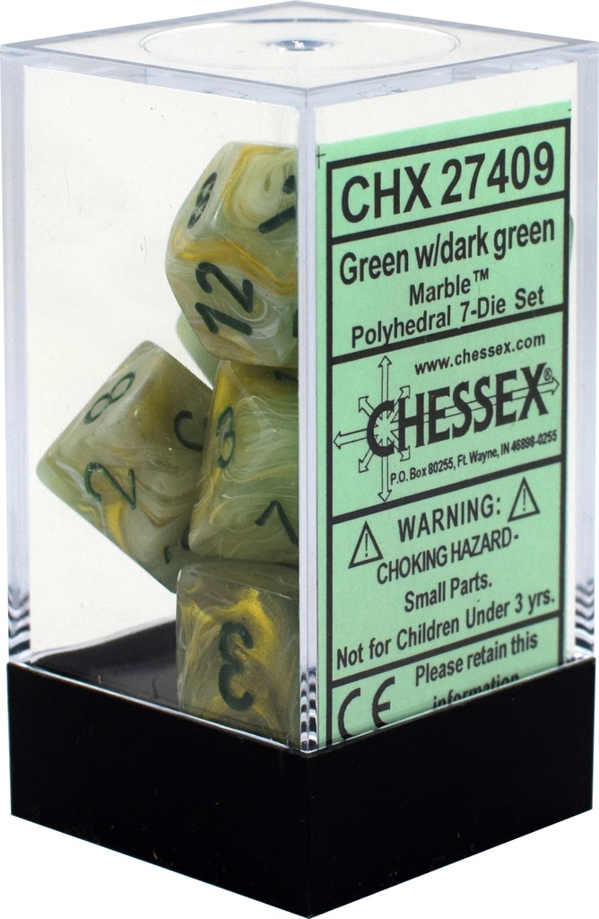 Dice: Chessex - Marble - Poly Set (x7) - Green/Dark Green
