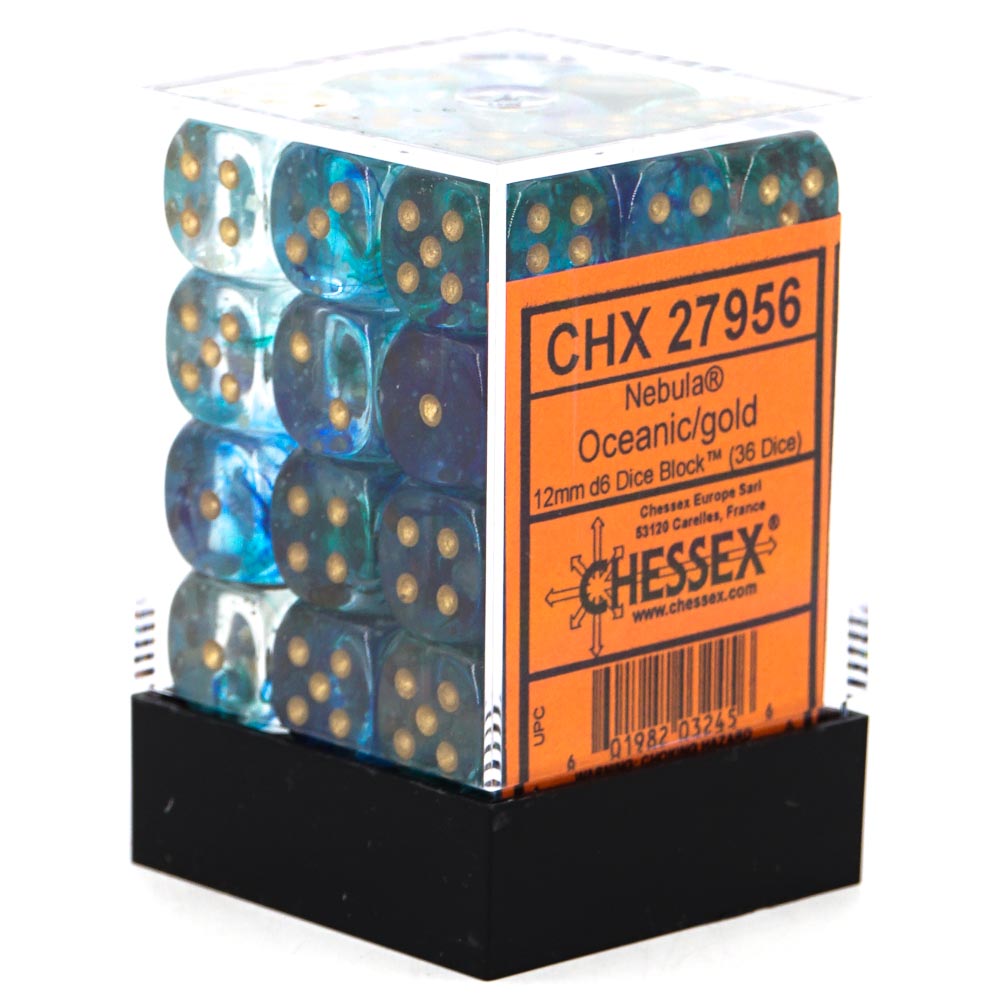 Dice: Chessex - Nebula, Luminary - 12mm D6 (x36) - Oceanic/Gold