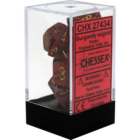 Dice: Chessex - Vortex - Poly Set (x7) - Burgundy/Gold