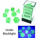 Dice: Chessex - Borealis, Luminary - Poly Set (x7) - Light Green/Gold