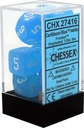 Dice: Chessex - Frosted - Poly Set (x7) - Caribbean Blue/White