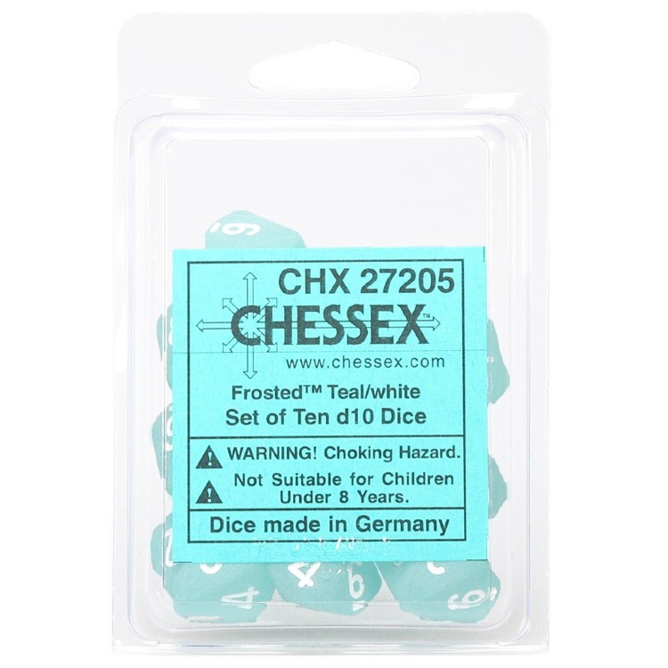Dice: Chessex - Frosted - Poly D10, Teal/White [x10] 