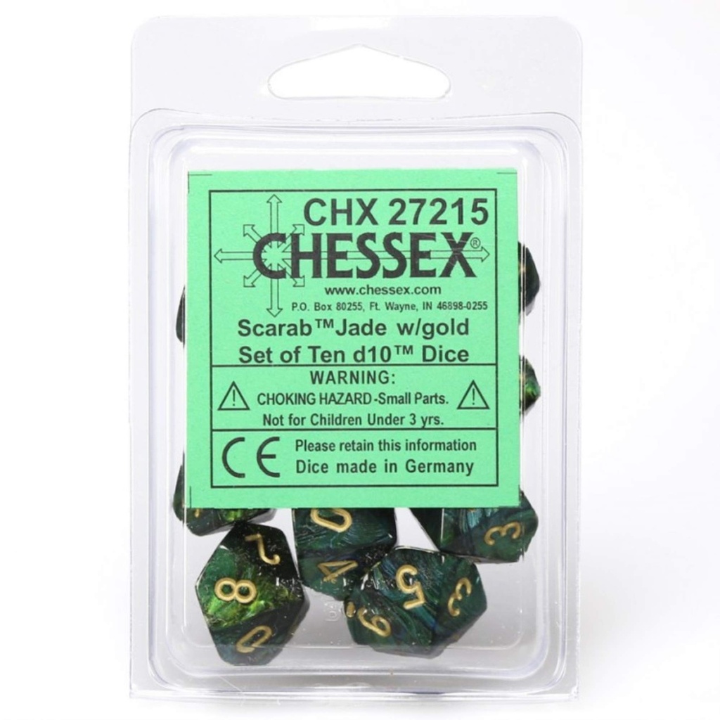 Dice: Chessex - Scarab - D10 Poly, Jade/Gold [x10] 