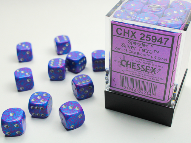 Dice: Chessex - Speckled - 12mm D6 (x36) - Silver Tetra