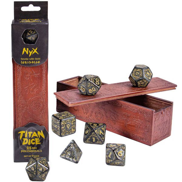 Dice: Wiz Dice - Titan Dice with Wood Dice Vault - Nyx (x7)