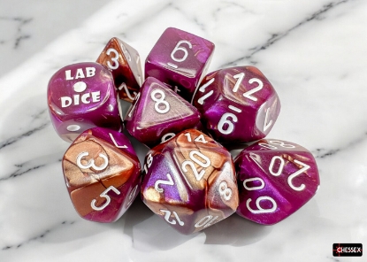 Dice: Chessex - Lab Dice 9 - Gemini - Copper-Purple/White
