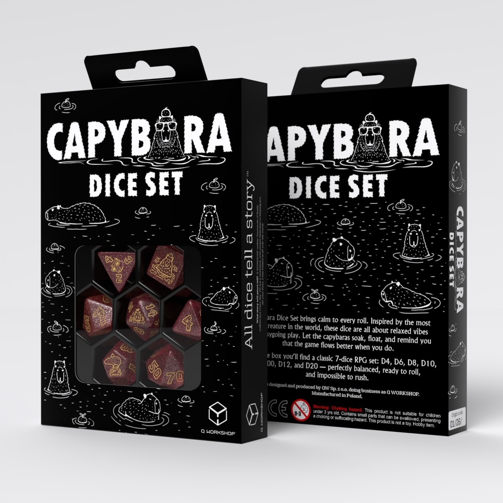 Dice: Q-Workshop - Chillo Capybara - Poly Set (x7) - Red/Yellow 