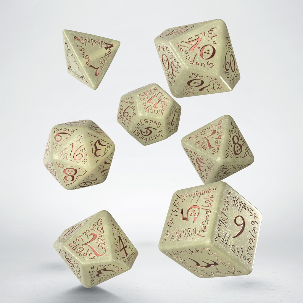 Dice: Q-Workshop - Elvish - Jumbo Poly Set (x7) - Shimmering Beige & Copper 