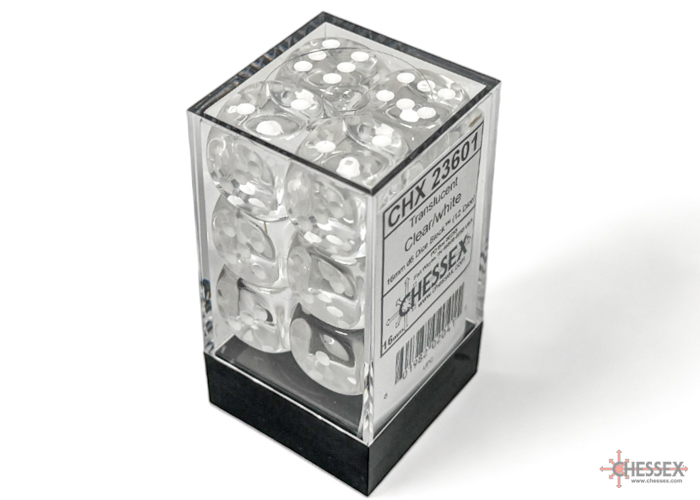 Dice: Chessex - Translucent - 16mm D6 (x12) - Clear/White