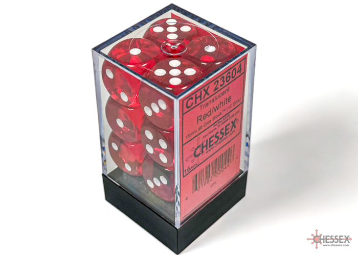 Dice: Chessex - Translucent - 16mm D6 (x12) - Red/White