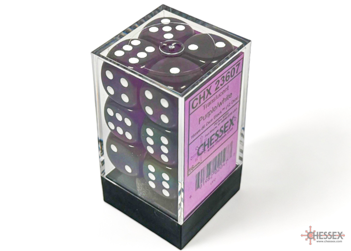 Dice: Chessex - Translucent - 16mm D6 (x12) - Purple/white