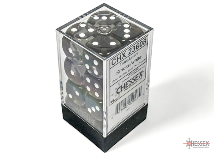 Dice: Chessex - Translucent - 16mm D6 (x12) - Smoke/White