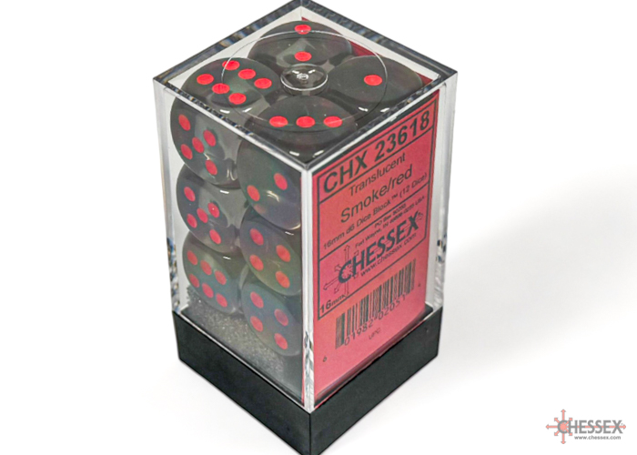 Dice: Chessex - Translucent - 16mm D6 (x12) - Smoke/red