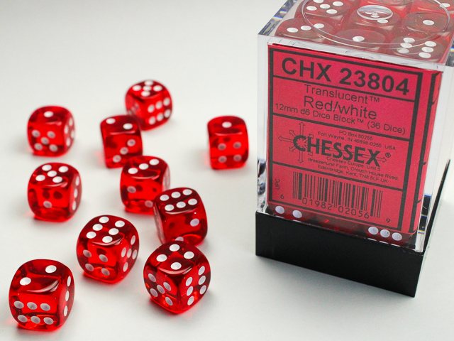 Dice: Chessex - Translucent - 12mm D6 (x36) - Red/white
