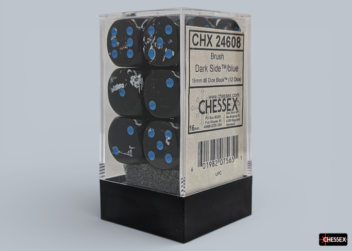 Dice: Chessex - Brush - 16mm D6 (x12) - Dark Side/blue
