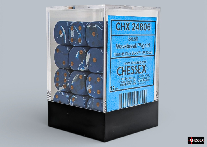 Dice: Chessex - Brush - 12mm D6 (x36) - Wavebreak/gold