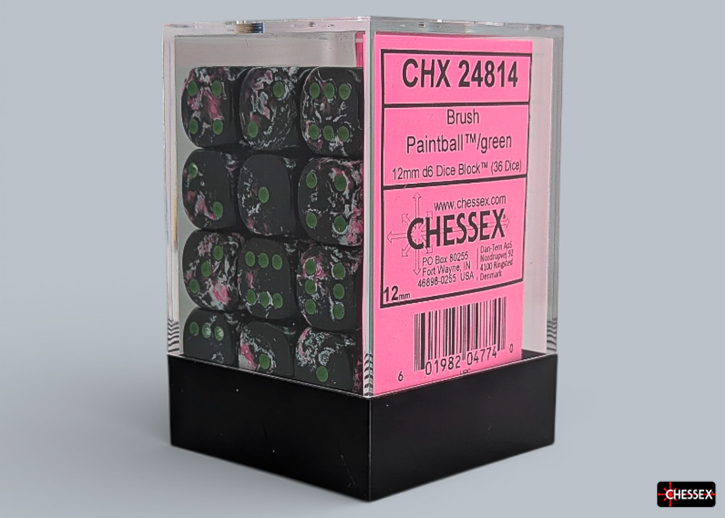 Dice: Chessex - Brush - 12mm D6 (x36) - Paintball/green