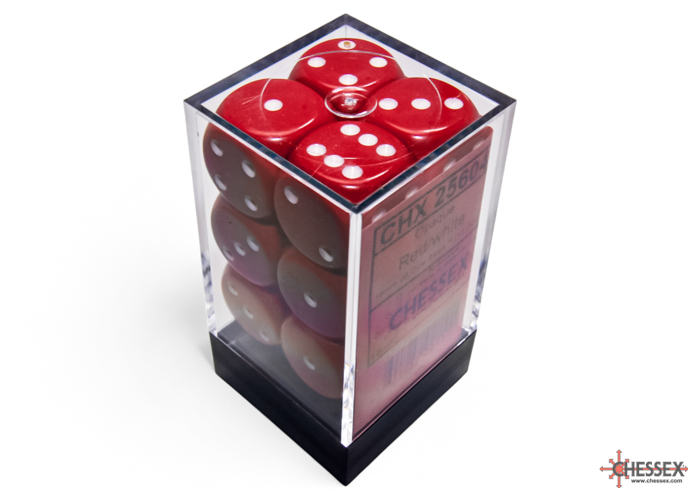 Dice: Chessex - Opaque - 16mm D6 (x12) - Red/white