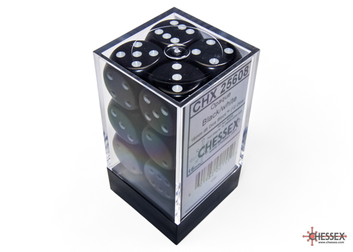 Dice: Chessex - Opaque - 16mm D6 (x12) - Black/white