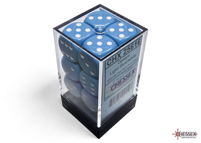 Dice: Chessex - Opaque - 16mm D6 (x12) - Light Blue/white