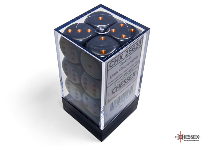 Dice: Chessex - Opaque - 16mm D6 (x12) - Dark Grey/copper