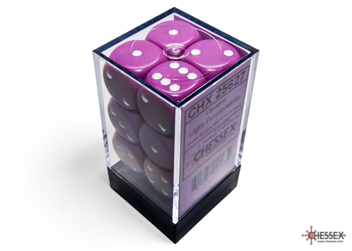 Dice: Chessex - Opaque - 16mm D6 (x12) - Light Purple/white