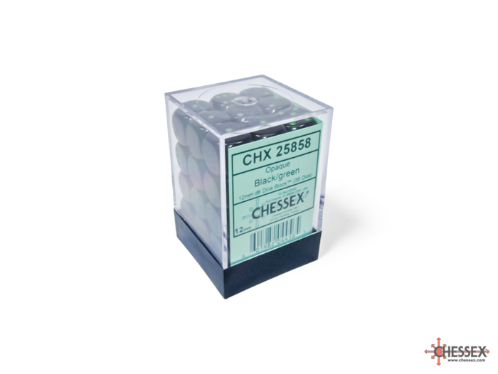 Dice: Chessex - Opaque - 12mm D6 (x36) - Black/green