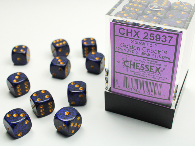 Dice: Chessex - Speckled - 12mm D6 (x36) - Golden Cobalt