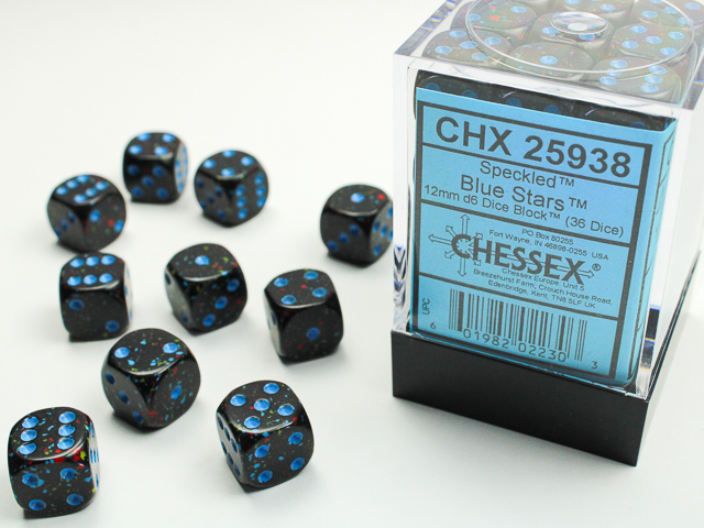 Dice: Chessex - Speckled - 12mm D6 (x36) - Blue Stars