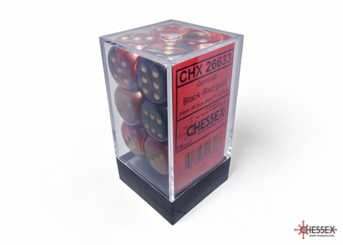 Dice: Chessex - Gemini - 16mm D6 (x12) - Black-Red/gold