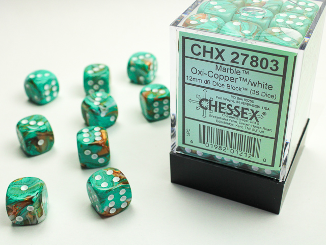 Dice: Chessex - Marble - 12mm D6 (x36) - Oxi-Copper/white