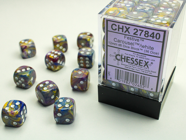 Dice: Chessex - Festive - 12mm D6 (x36) - Carousel/white