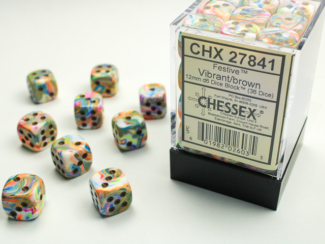 Dice: Chessex - Festive - 12mm D6 (x36) - Vibrant/brown