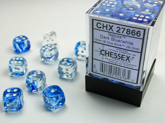 Dice: Chessex - Nebula - 12mm D6 (x36) - Dark Blue/white