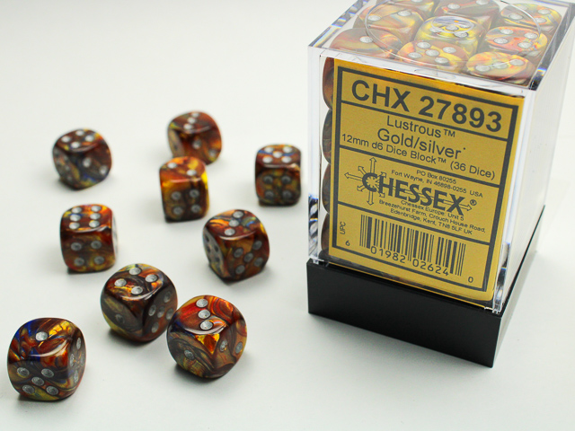 Dice: Chessex - Lustrous - 12mm D6 (x36) - Gold/silver