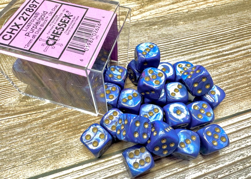 Dice: Chessex - Lustrous - 12mm D6 (x36) - Purple/gold