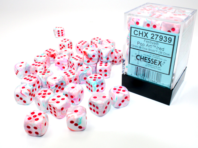 Dice: Chessex - Festive - 12mm D6 (x36) - Pop Art/red