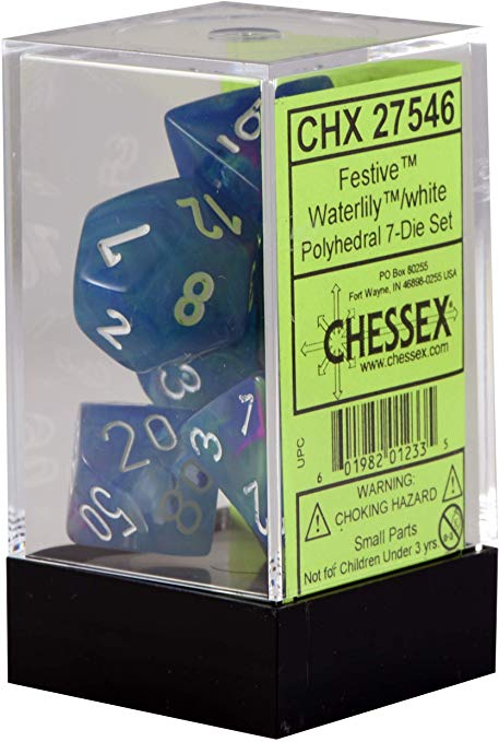 Dice: Chessex - Festive - Poly Set (x7) - Waterlily/White