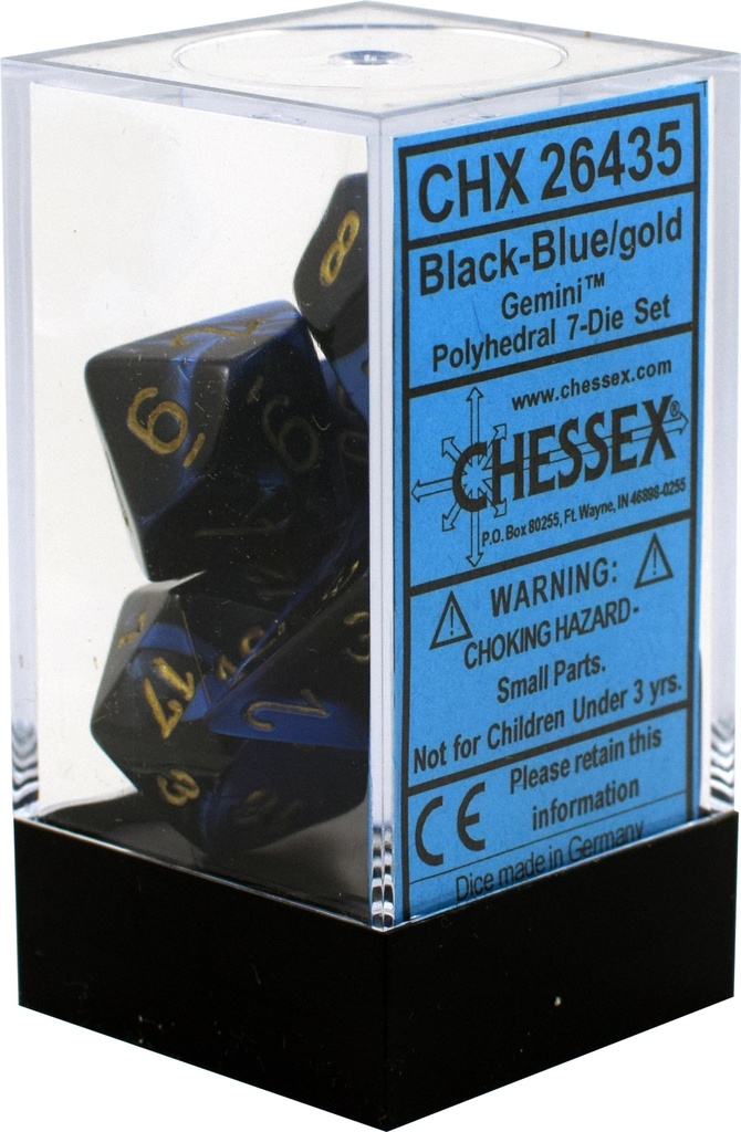 Dice: Chessex - Gemini - Poly Set (x7) - Black-Blue/Gold