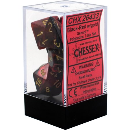 Dice: Chessex - Gemini - Poly Set (x7) - Black-Red/Gold