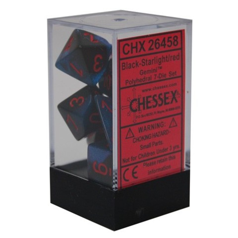 Dice: Chessex - Gemini - Poly Set (x7) - Black-Starlight/Red