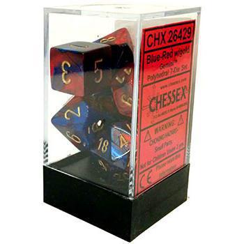 Dice: Chessex - Gemini - Poly Set (x7) - Blue-Red/Gold