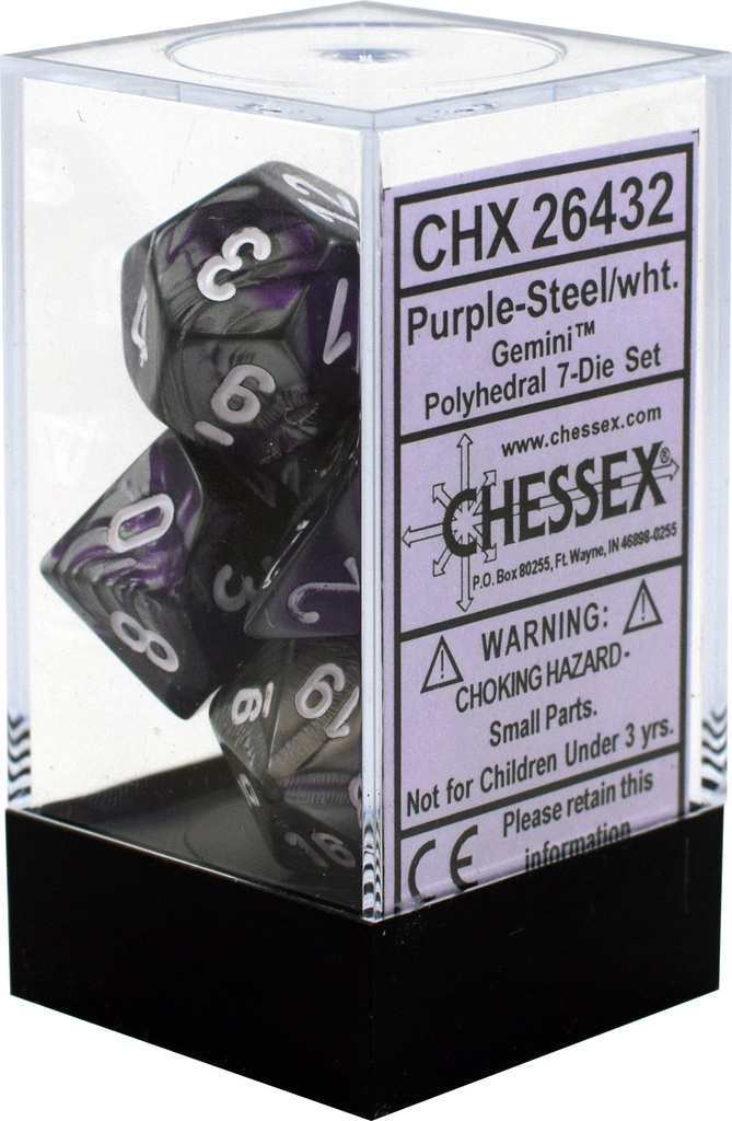 Dice: Chessex - Gemini - Poly Set (x7) - Purple-Steel/White
