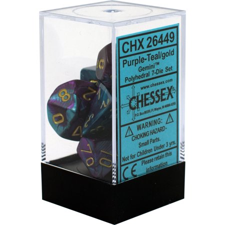 Dice: Chessex - Gemini - Poly Set (x7) - Purple-Teal/Gold