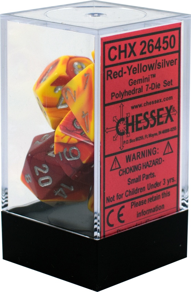 Dice: Chessex - Gemini - Poly Set (x7) - Red-Yellow/Silver