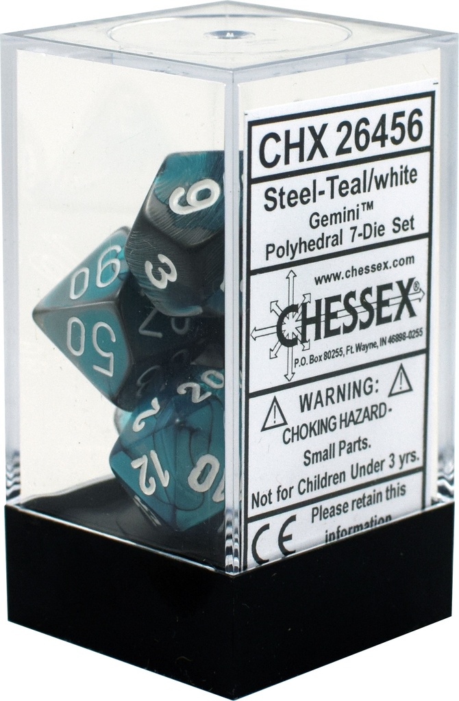 Dice: Chessex - Gemini - Poly Set (x7) - Steel-Teal/White