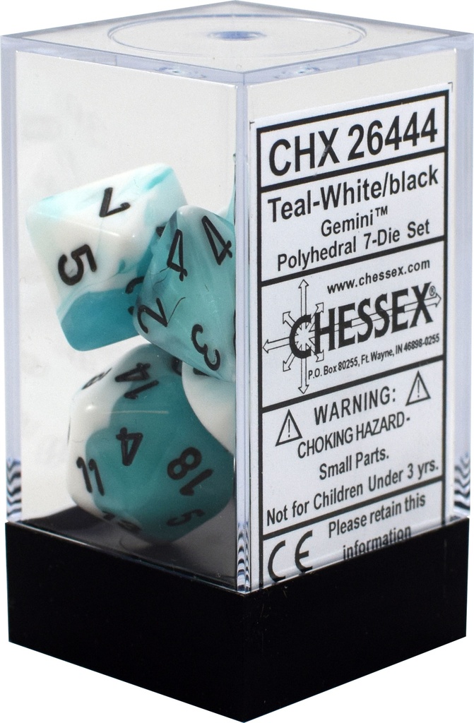 Dice: Chessex - Gemini - Poly Set (x7) - Teal-White/Black